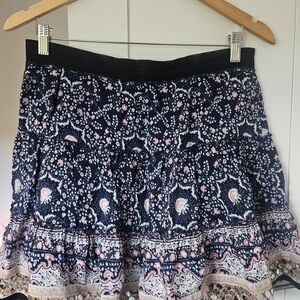 Free People Navy and Pink Floral Mini Skirt